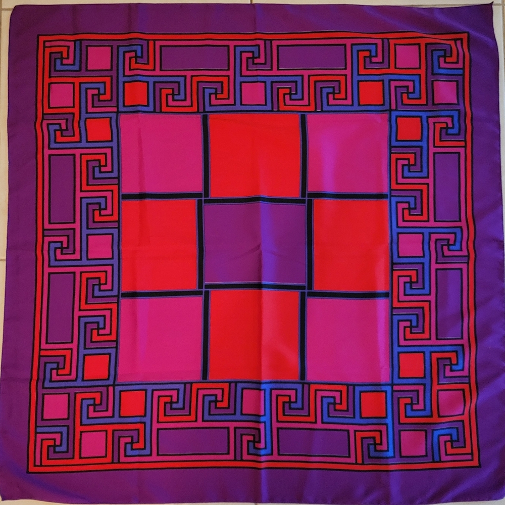 Bold Geometric Mid Century Modern Vibrant Colorful Scarf 34" Purple Red Pink